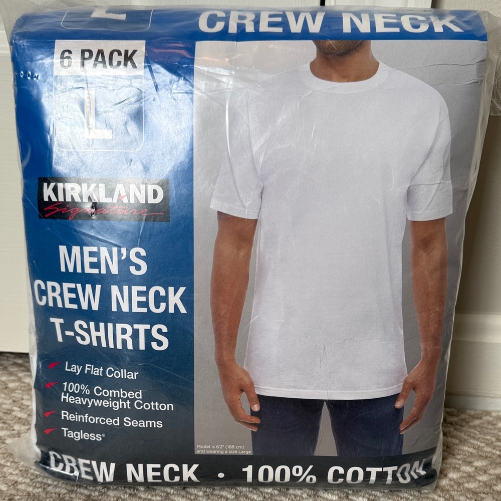 Kirkland Signature White Crew Neck T-Shirts 6 Pack